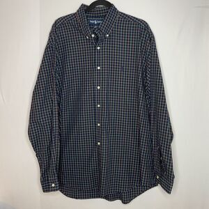 Ralph Lauren Shirt Men XL Blue Green Long Sleeve Button Down Plaid‎ Blake